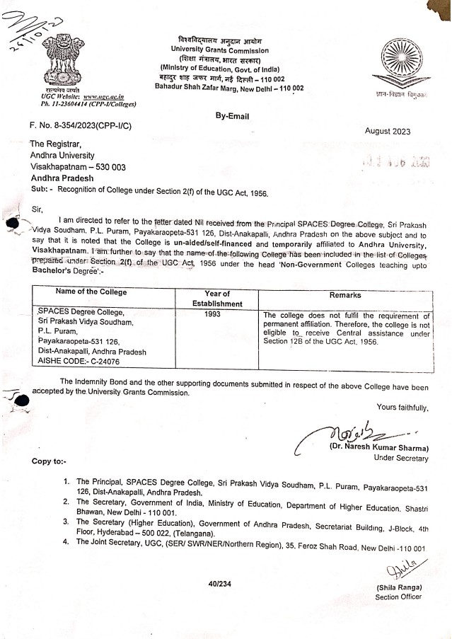 UGC 2f Recognition Certificate